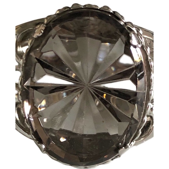 Silver Whiting & Davis Gray Starburst Glass Oval Stone Hinged Bracelet 7” - Picture 5 of 10